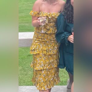 Tularosa Yellow Ruffled Tiered Sundress for Wedding Guest